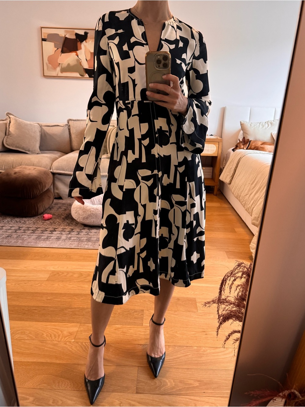 H&M Black and White Abstract Floral Midi Dress